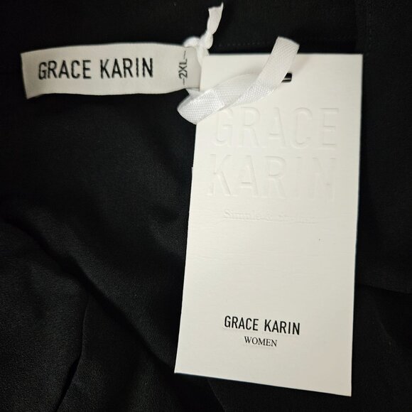 Grace Karin Womens Black Long Sleeve Wrap Midi Dress Size 2XL Church Elegant - Picture 11 of 12